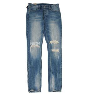 Ksubi Men Jean 36 Blue Van Winkle High Rage Distressed Patch Skinny Denim